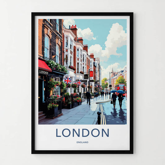 London Poster - England Travel Art - Bustling City Street Home Decor