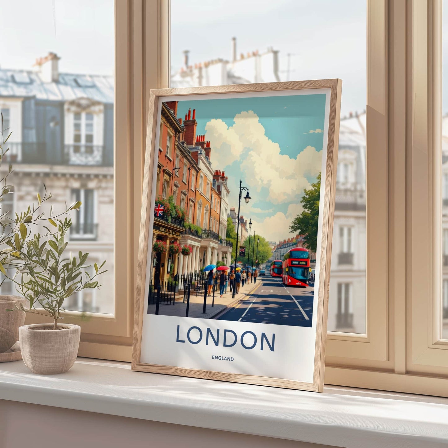 London Poster - England Travel Art - Bustling London Street Home Decor