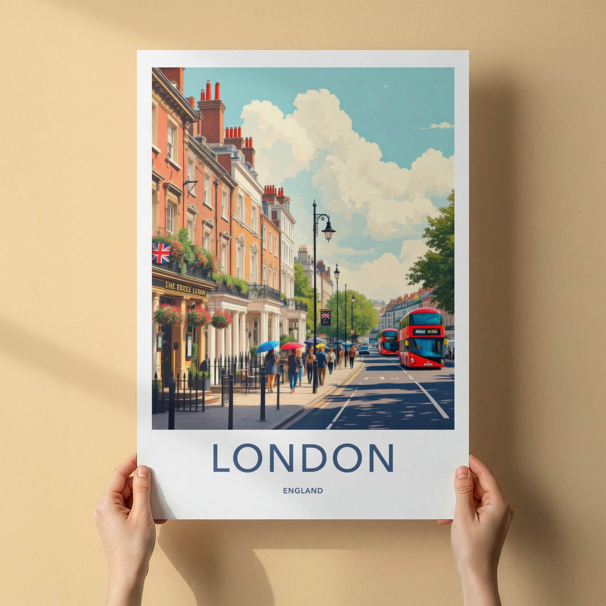 London Poster - England Travel Art - Bustling London Street Home Decor