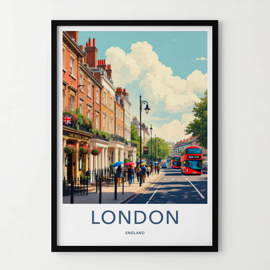 London Poster - England Travel Art - Bustling London Street Home Decor