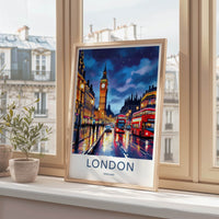 London Poster - England Travel Art - Rainy City Night Home Decor