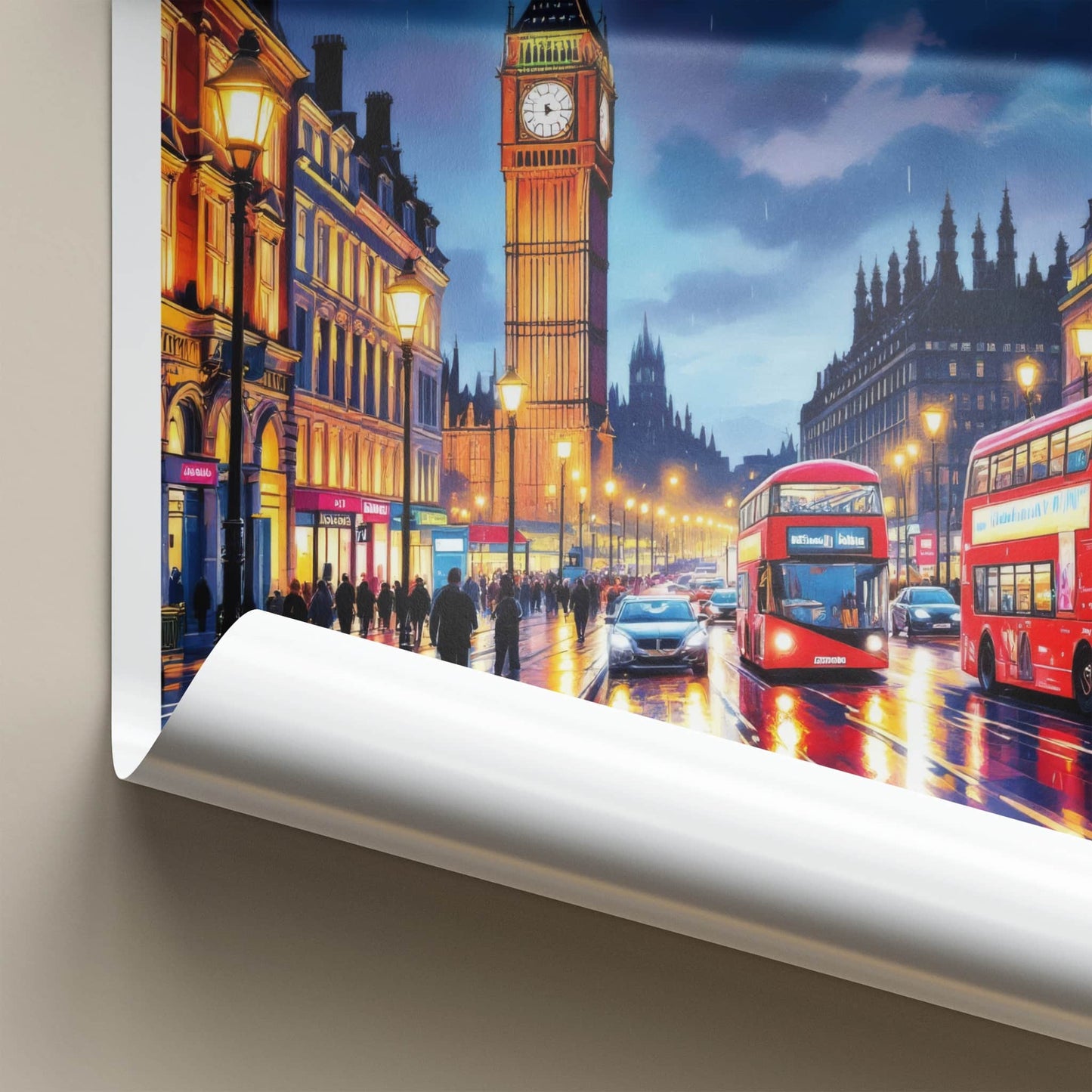 London Poster - England Travel Art - Rainy City Night Home Decor
