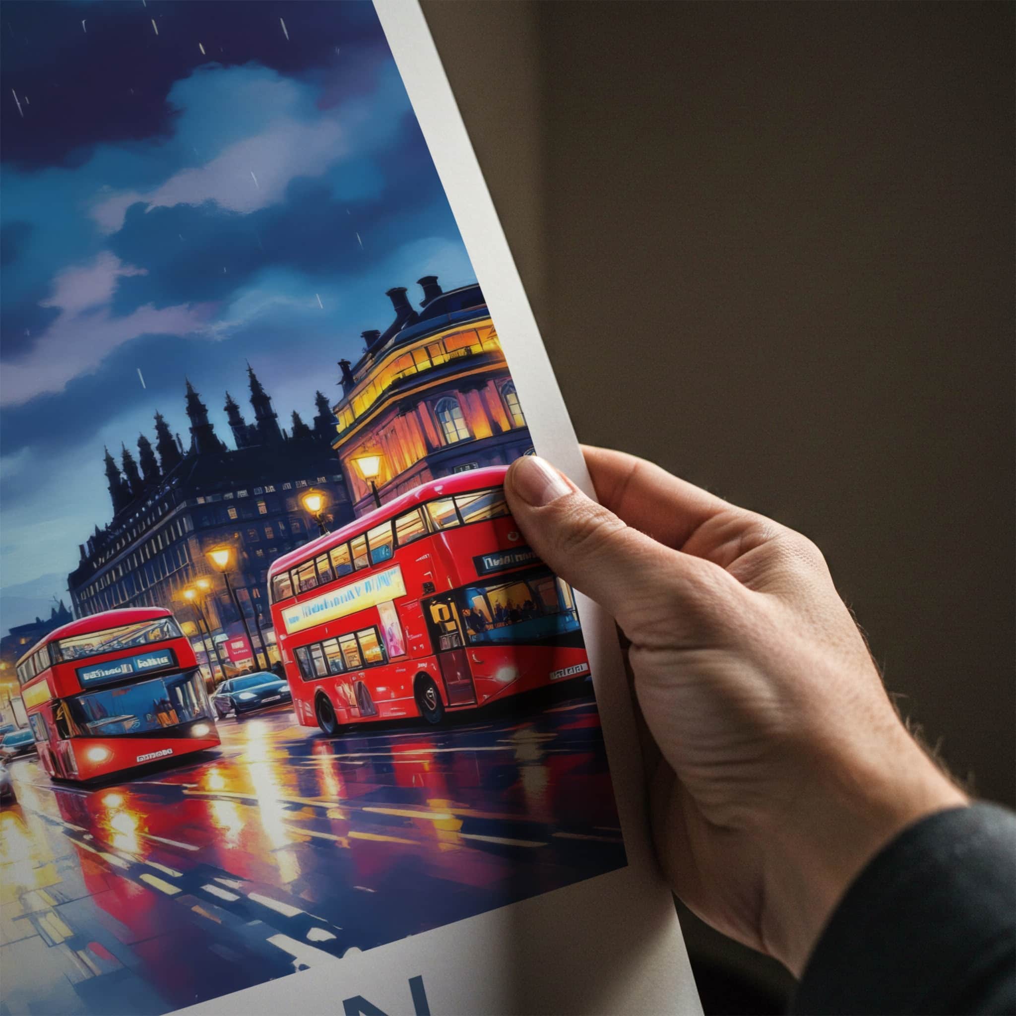 London Poster - England Travel Art - Rainy City Night Home Decor