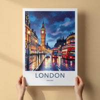 London Poster - England Travel Art - Rainy City Night Home Decor