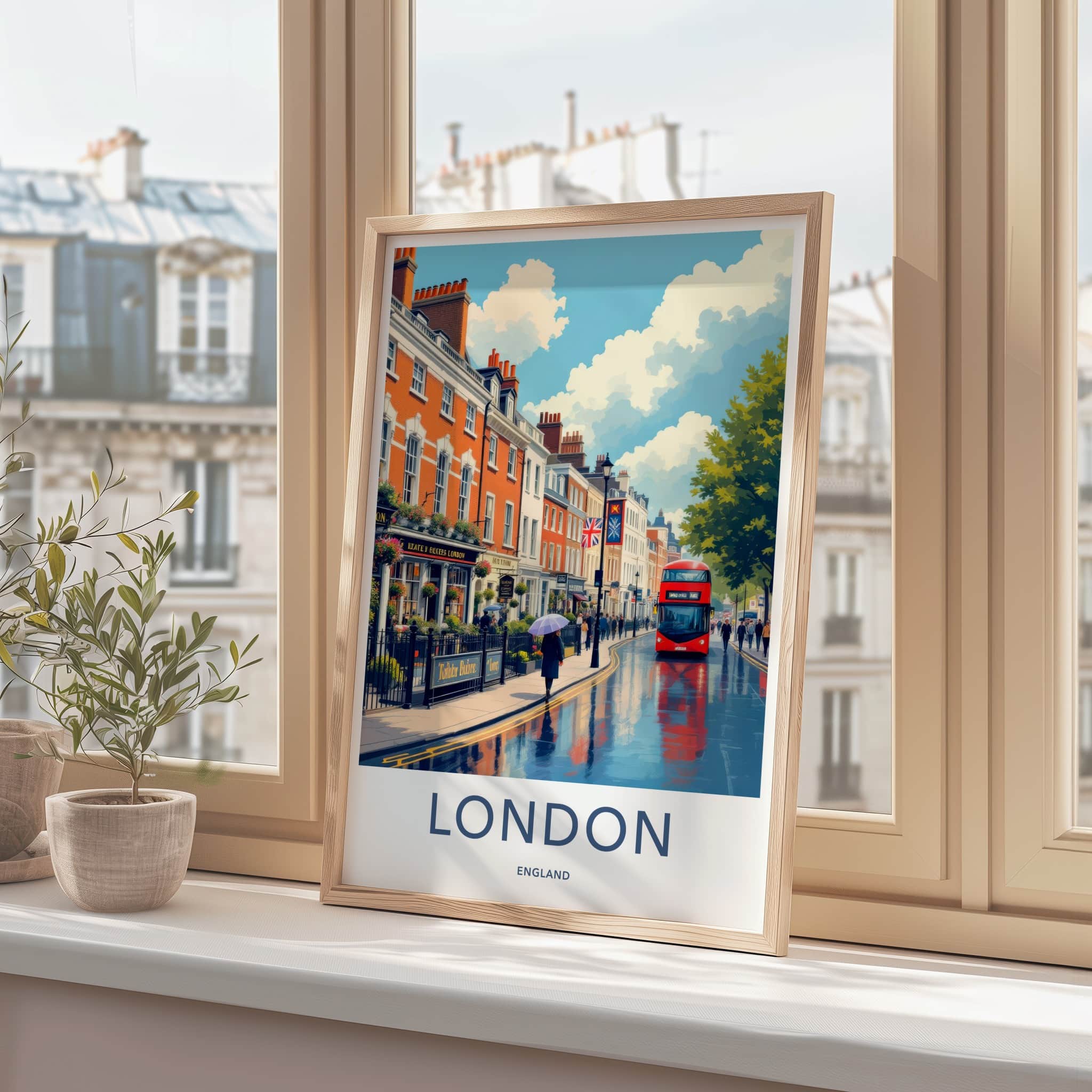 London Poster - England Travel Art - Rainy City Street Home Decor