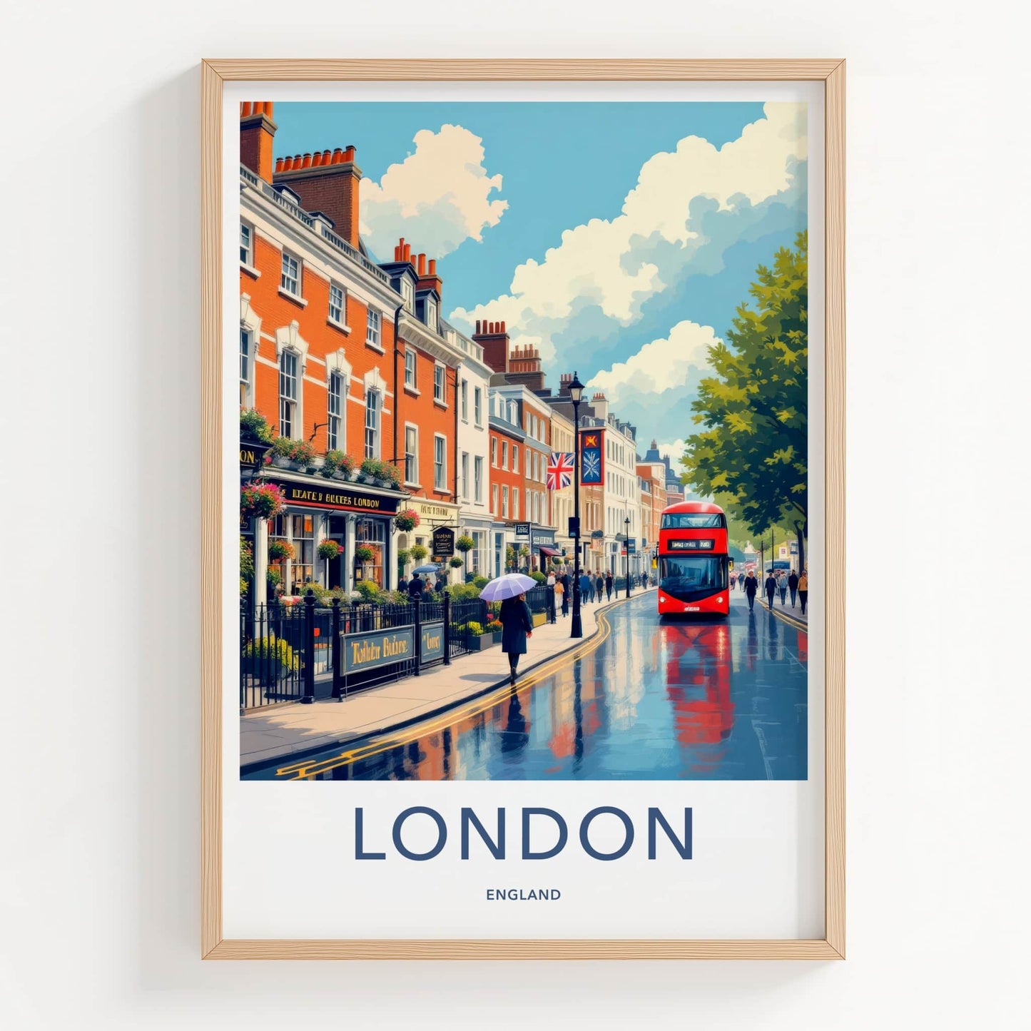 London Poster - England Travel Art - Rainy City Street Home Decor