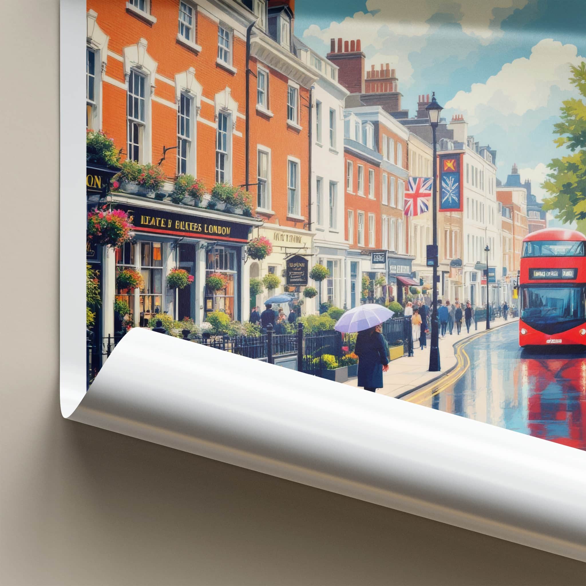 London Poster - England Travel Art - Rainy City Street Home Decor