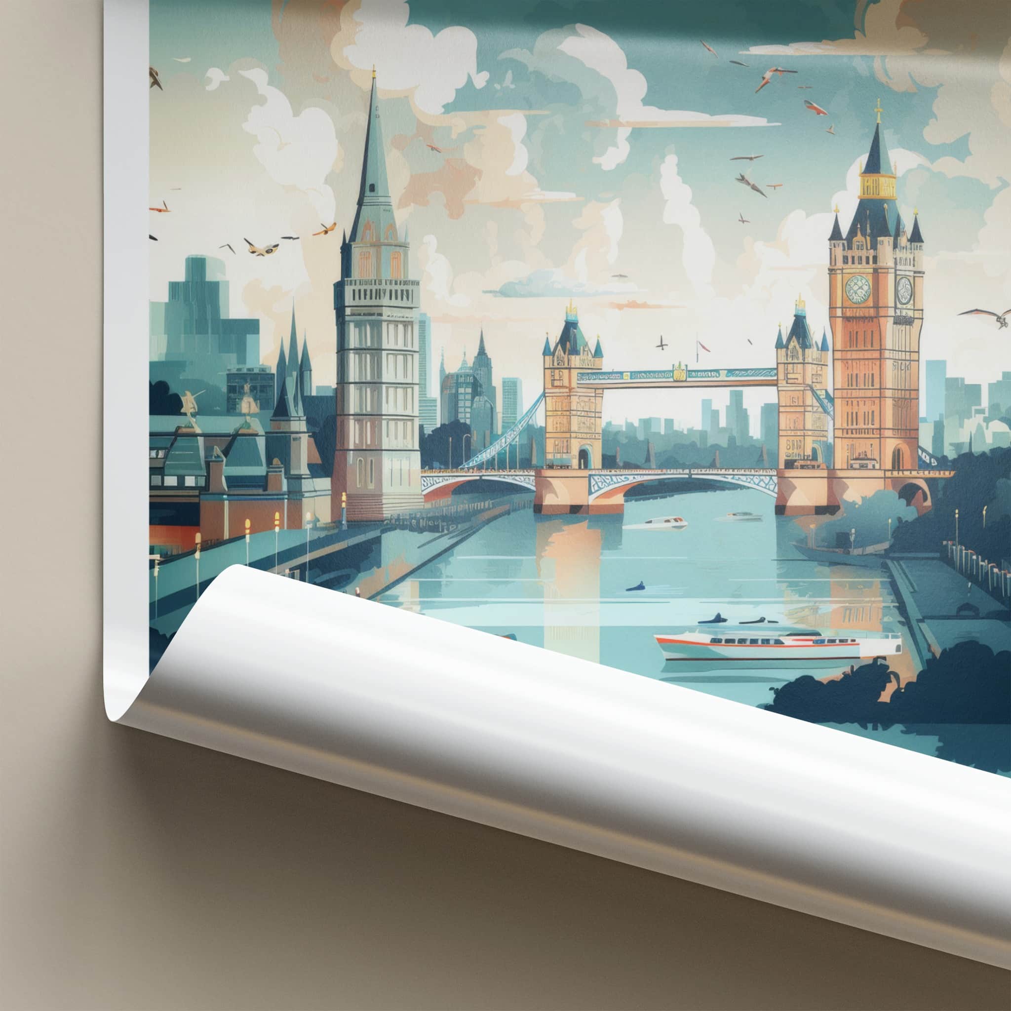 London Poster - England Travel Art - River Thames Cityscape Home Decor