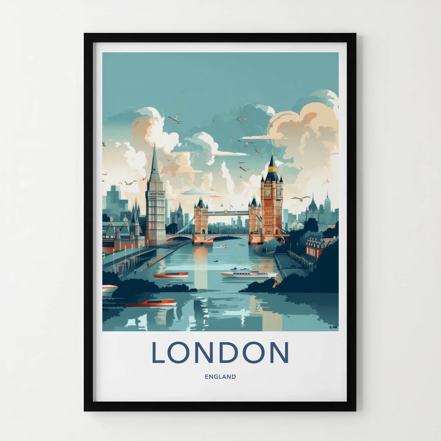 London Poster - England Travel Art - River Thames Cityscape Home Decor