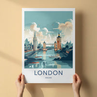 London Poster - England Travel Art - River Thames Cityscape Home Decor