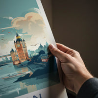 London Poster - England Travel Art - River Thames Cityscape Home Decor
