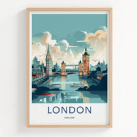 London Poster - England Travel Art - River Thames Cityscape Home Decor
