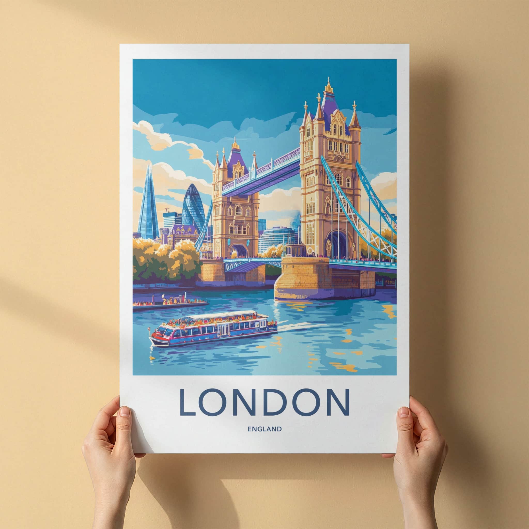 London Poster - England Travel Art - Tower Bridge River Wall Decor