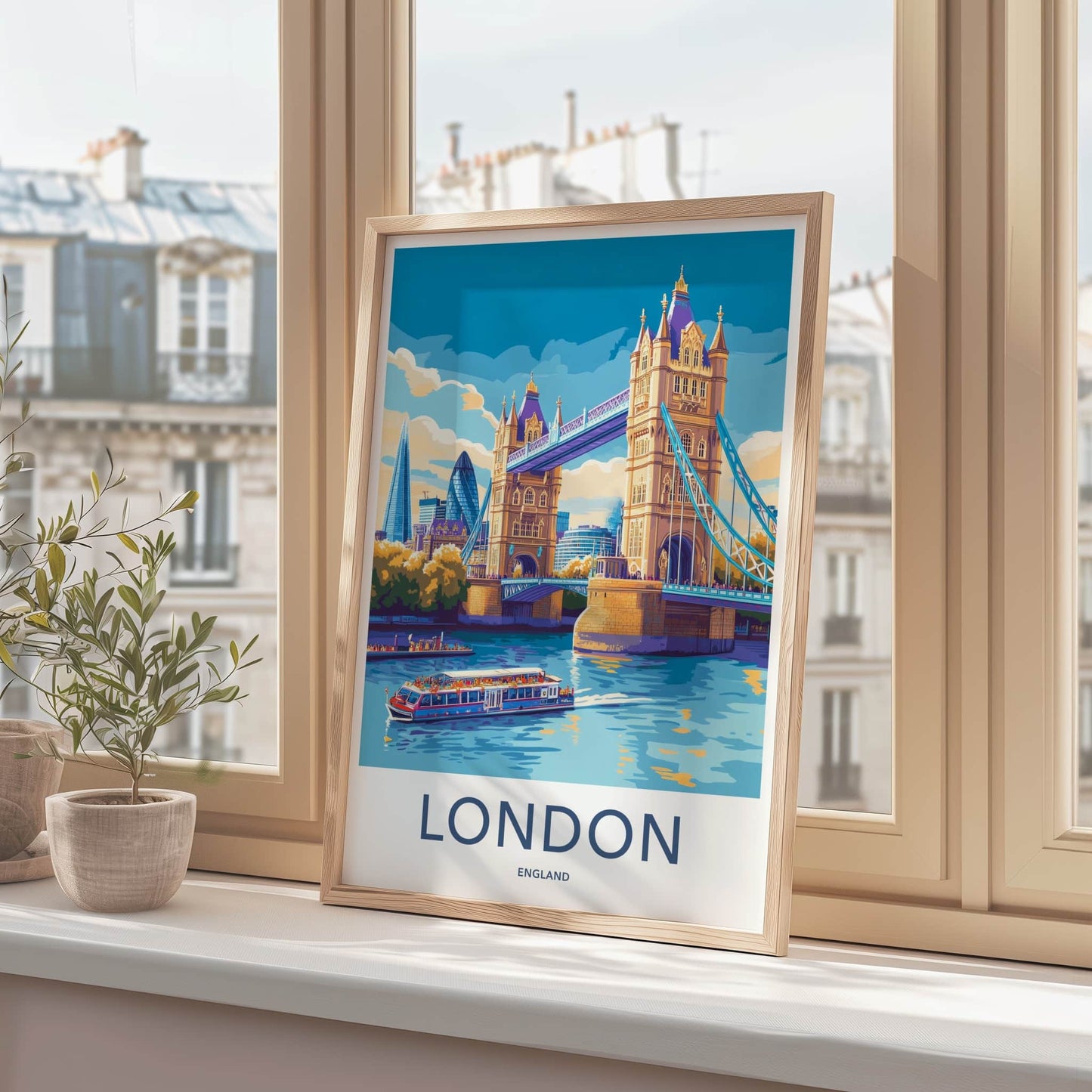 London Poster - England Travel Art - Tower Bridge River Wall Decor