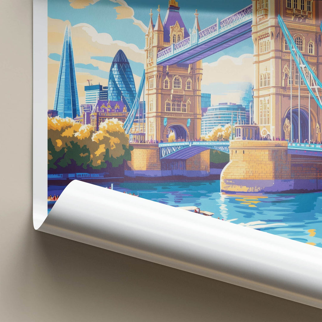 London Poster - England Travel Art - Tower Bridge River Wall Decor