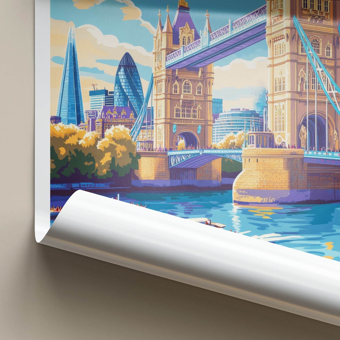 London Poster - England Travel Art - Tower Bridge River Wall Decor