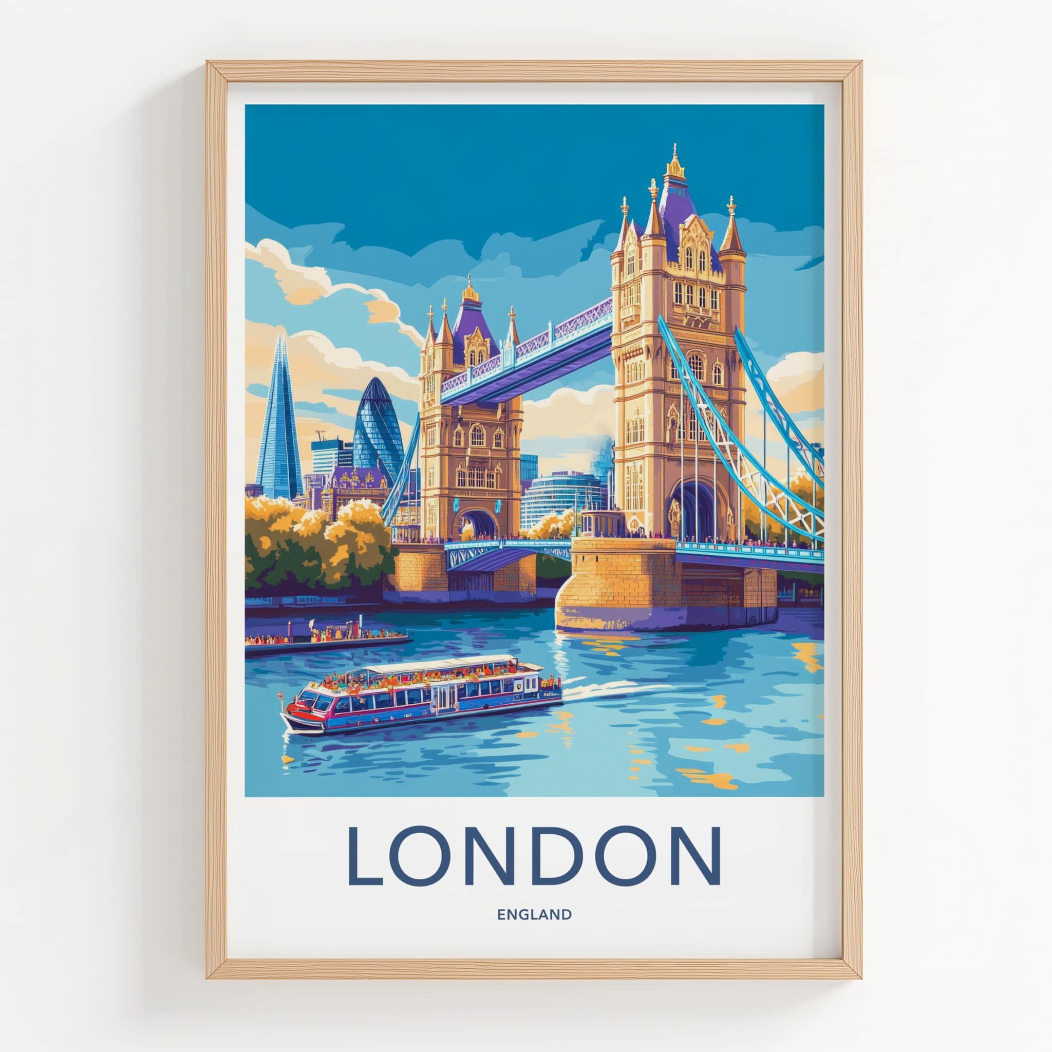 London Poster - England Travel Art - Tower Bridge River Wall Decor