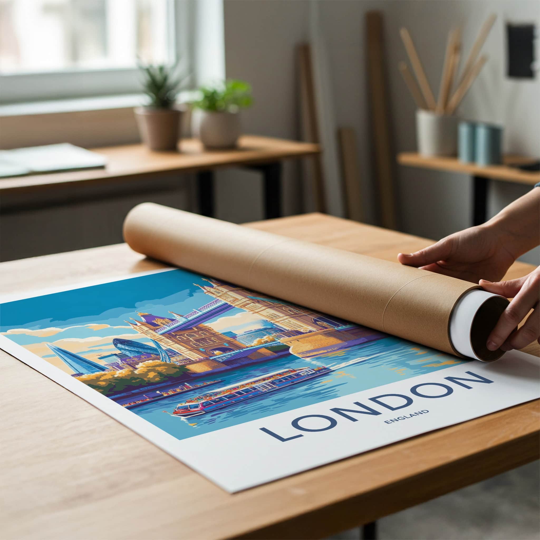 London Poster - England Travel Art - Tower Bridge River Wall Decor