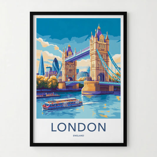 London Poster - England Travel Art - Tower Bridge River Wall Decor