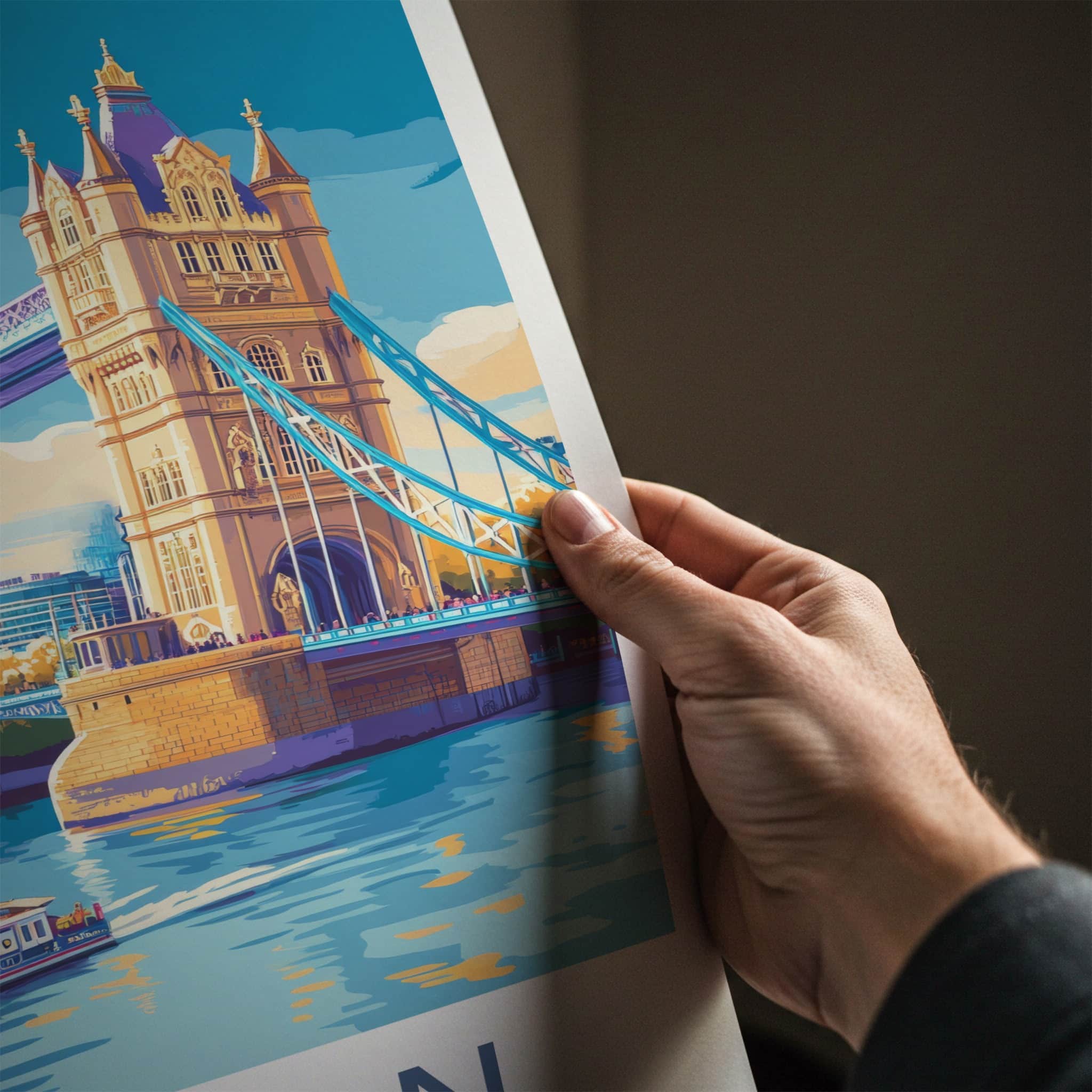 London Poster - England Travel Art - Tower Bridge River Wall Decor