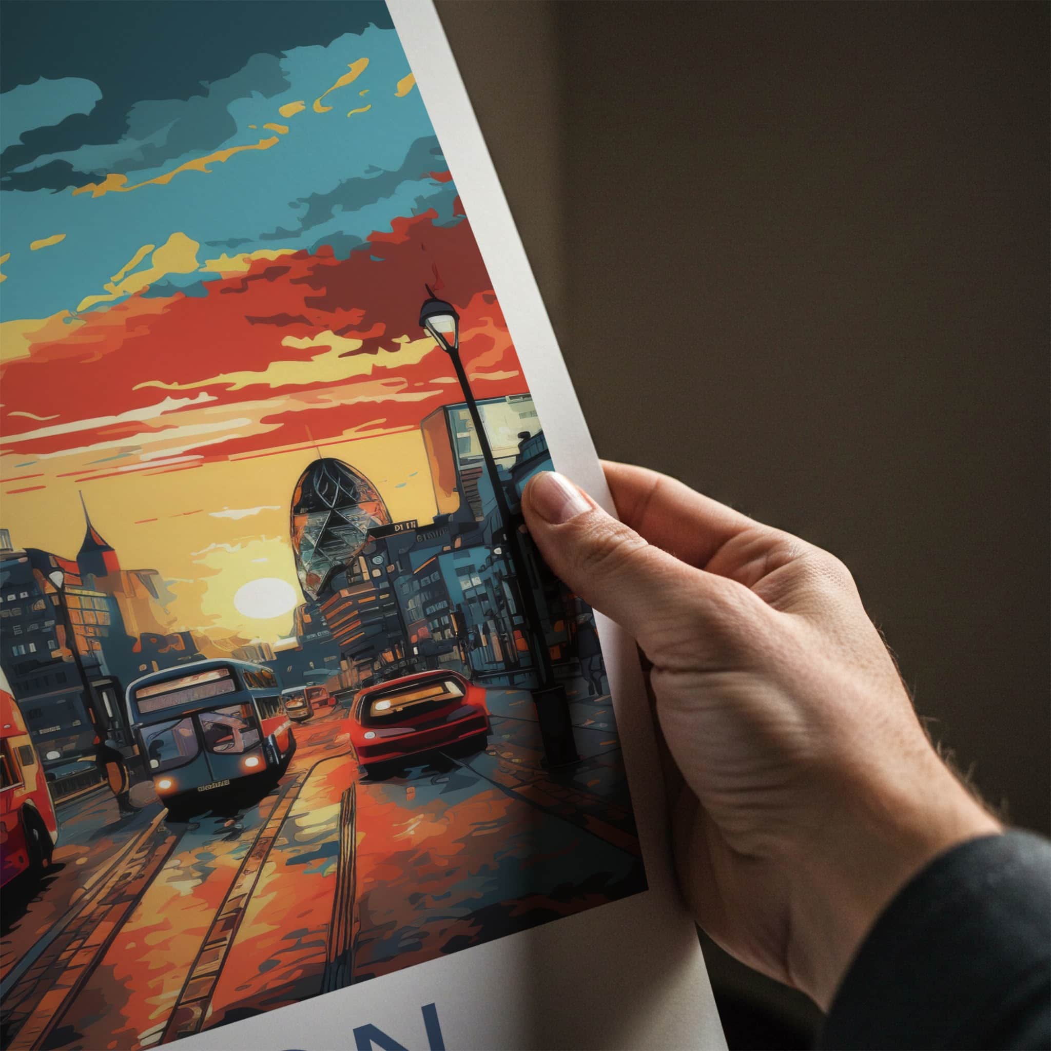 London Poster - England Travel Art - Vibrant Cityscape Bus Home Decor