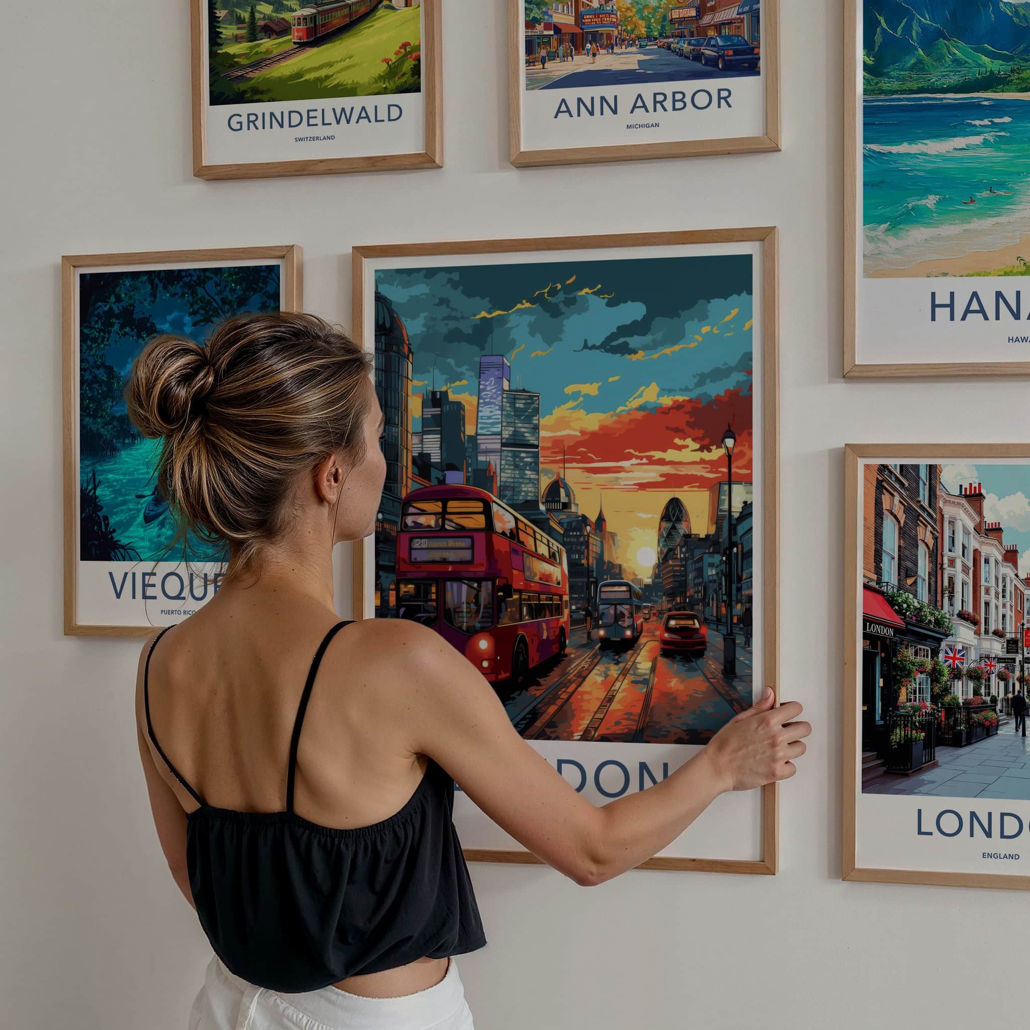 London Poster - England Travel Art - Vibrant Cityscape Bus Home Decor