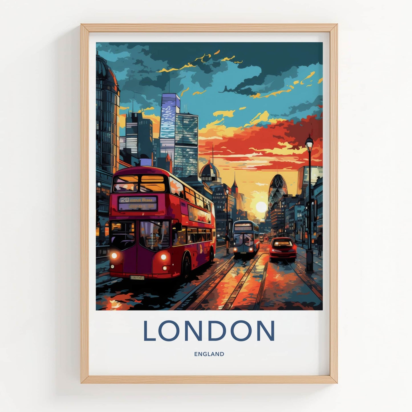 London Poster - England Travel Art - Vibrant Cityscape Bus Home Decor