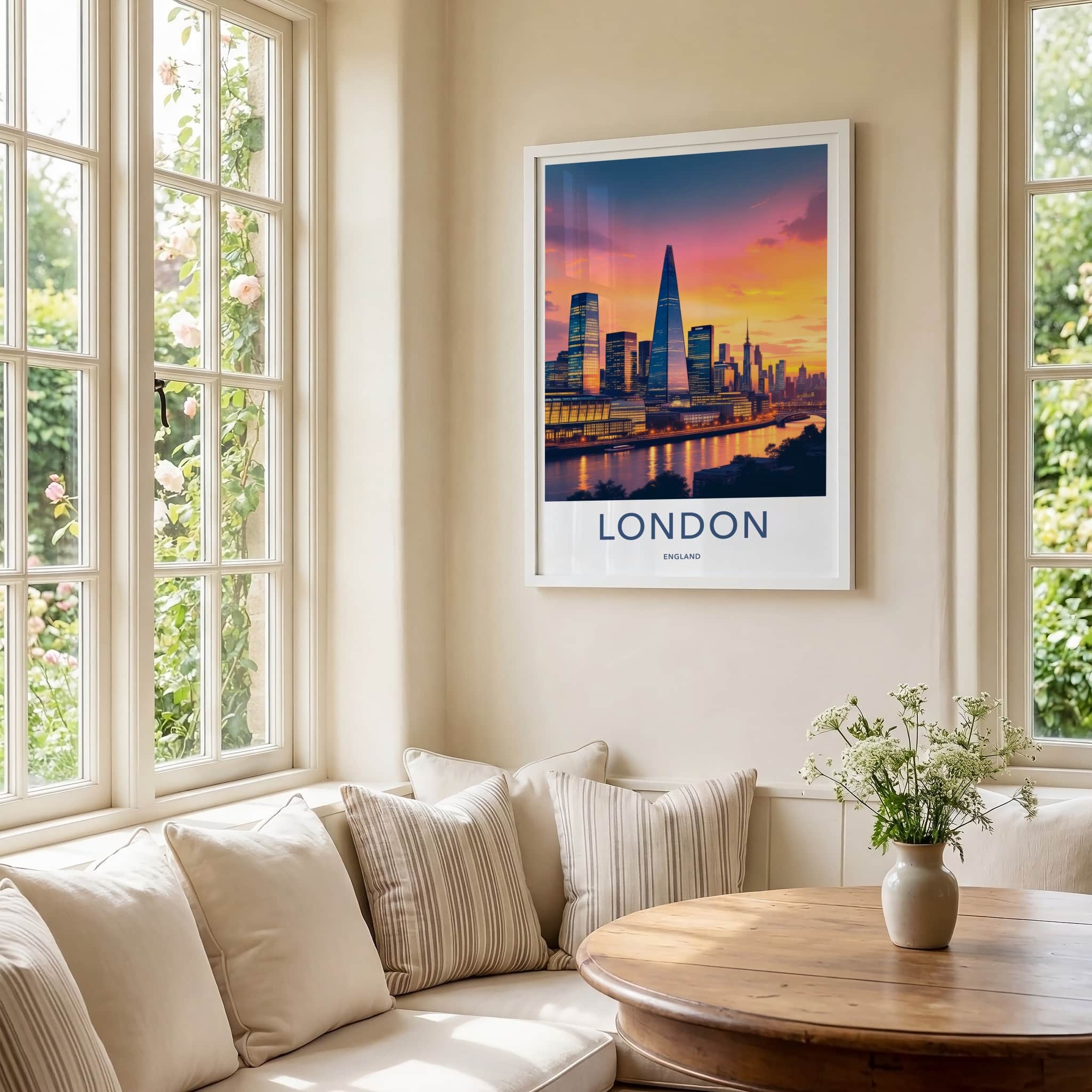 London Poster - England Travel Art - Vibrant Sunset Skyline Home Decor