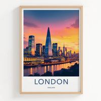 London Poster - England Travel Art - Vibrant Sunset Skyline Home Decor