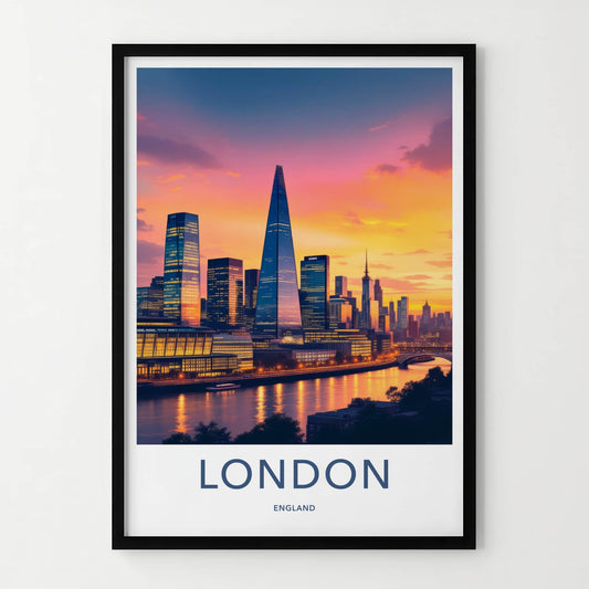 London Poster - England Travel Art - Vibrant Sunset Skyline Home Decor