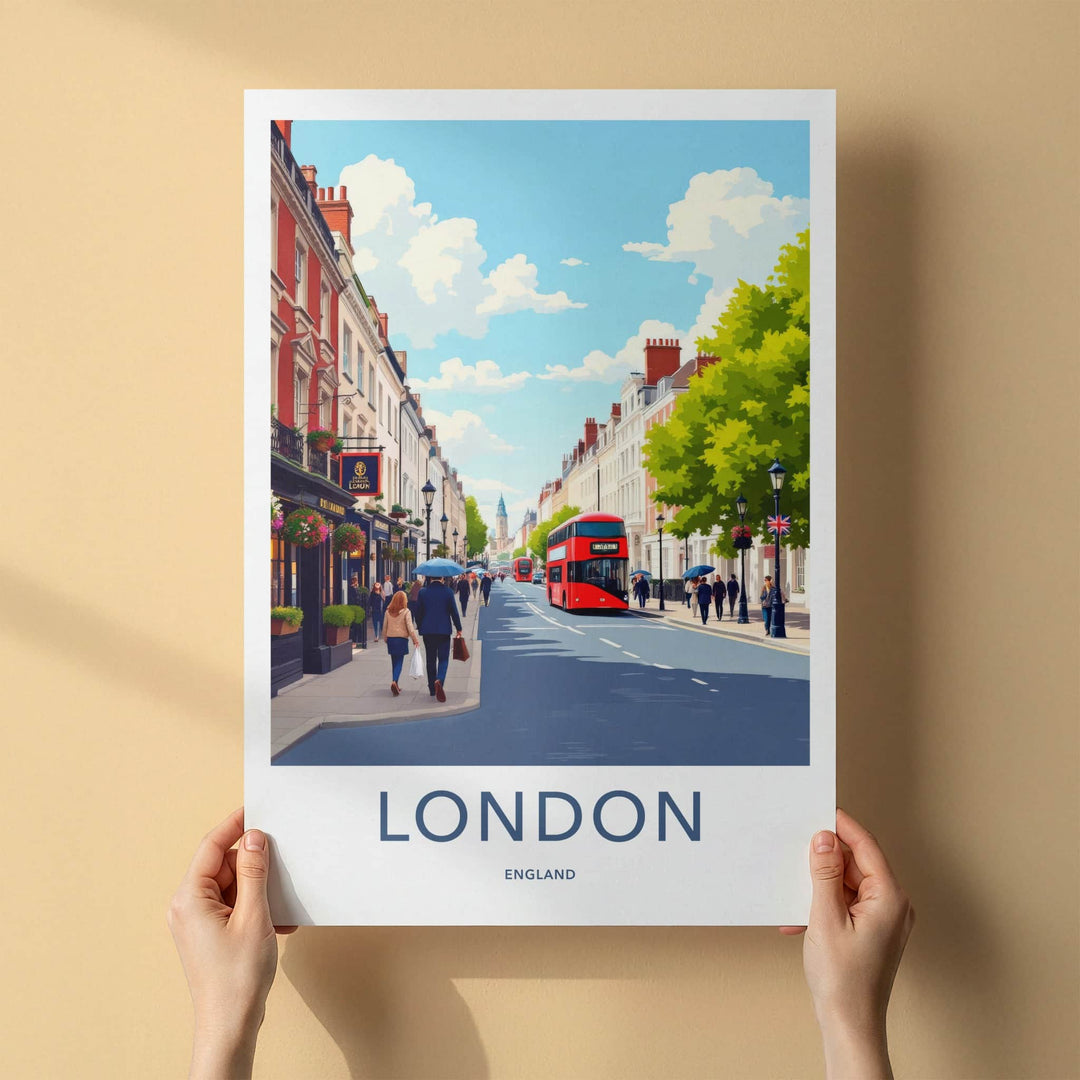 London Poster - England Wall Art - Vibrant Street Life Home Decor
