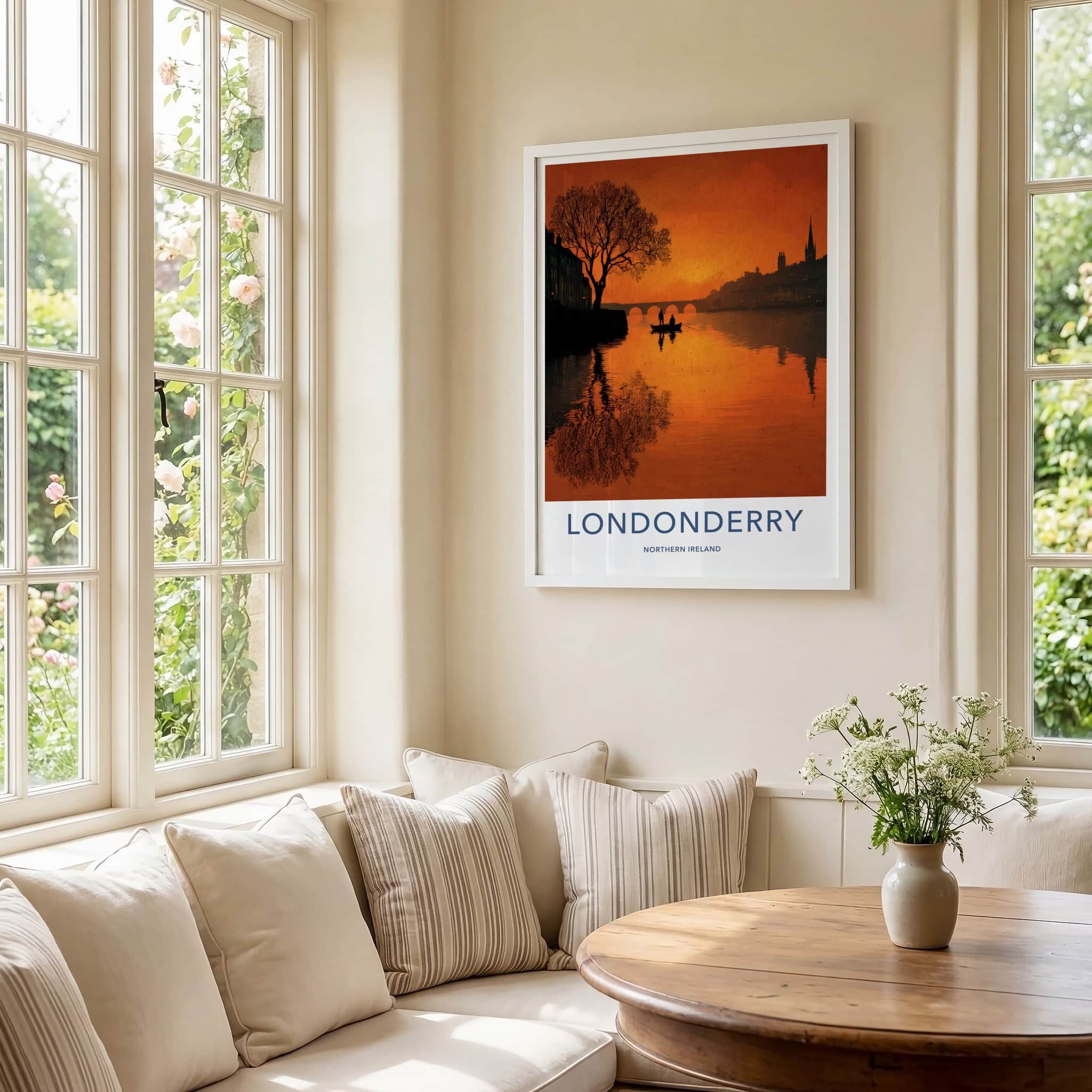 Londonderry Poster - Northern Ireland Travel Art - River Boat Sunset Home Decor