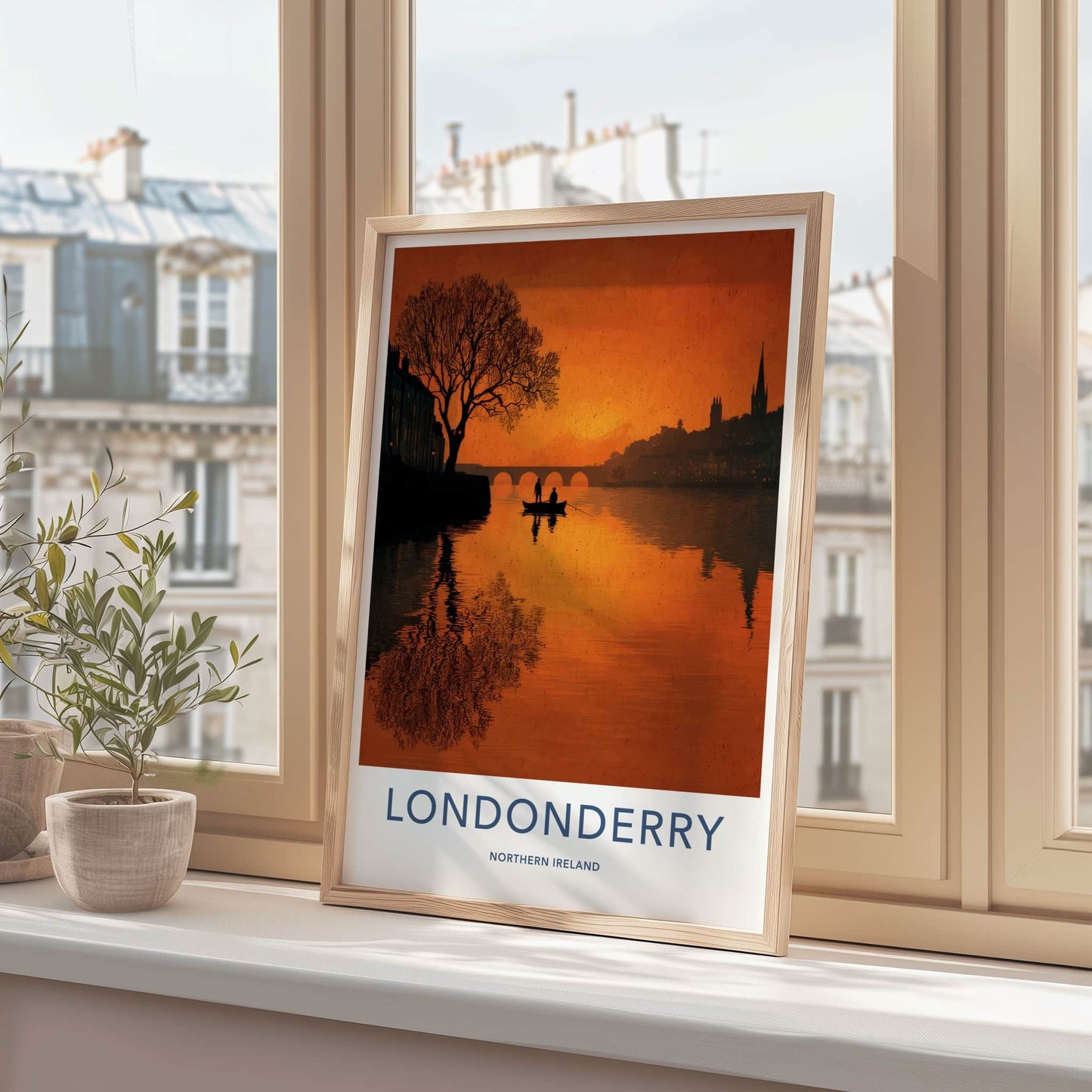 Londonderry Poster - Northern Ireland Travel Art - River Boat Sunset Home Decor