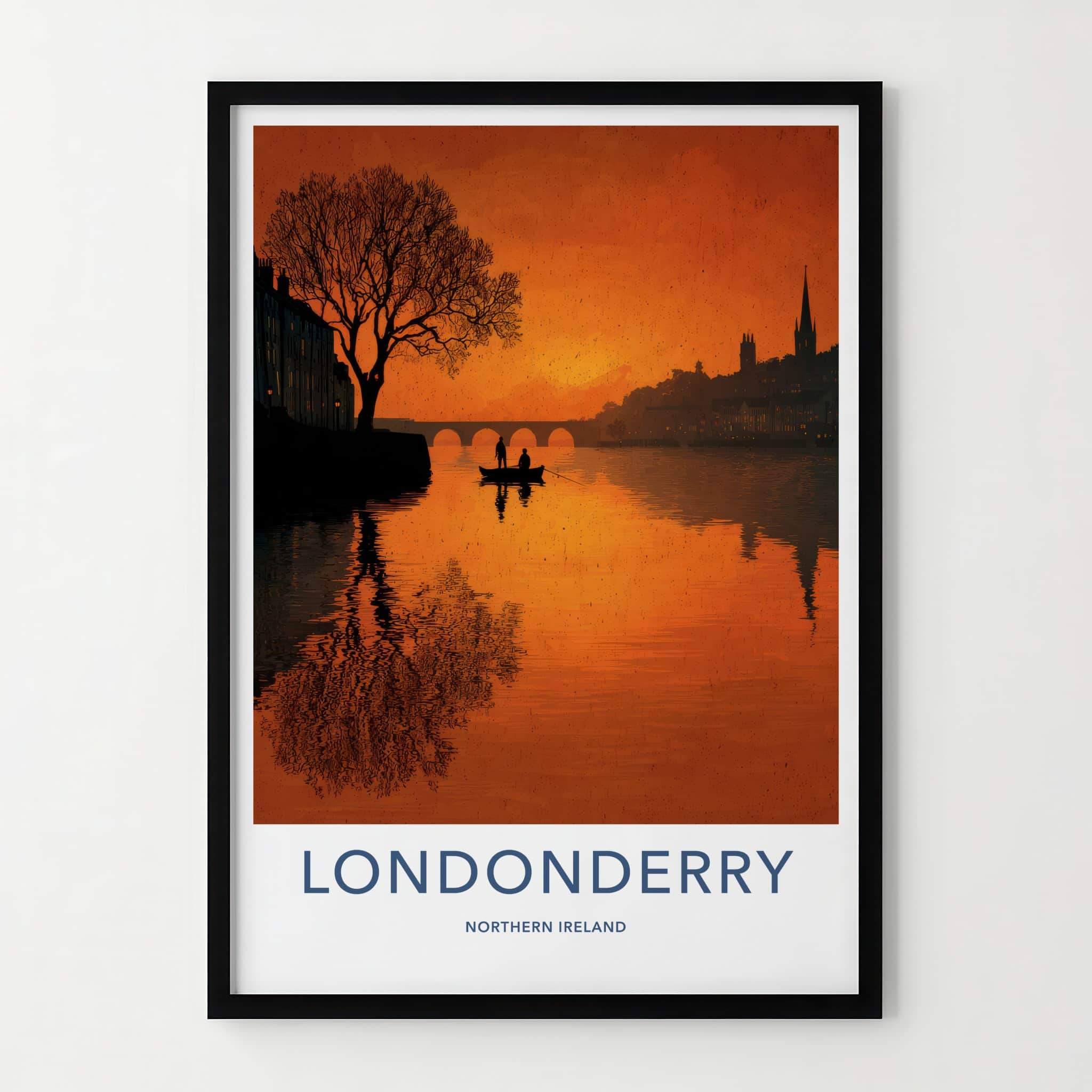 Londonderry Poster - Northern Ireland Travel Art - River Boat Sunset Home Decor
