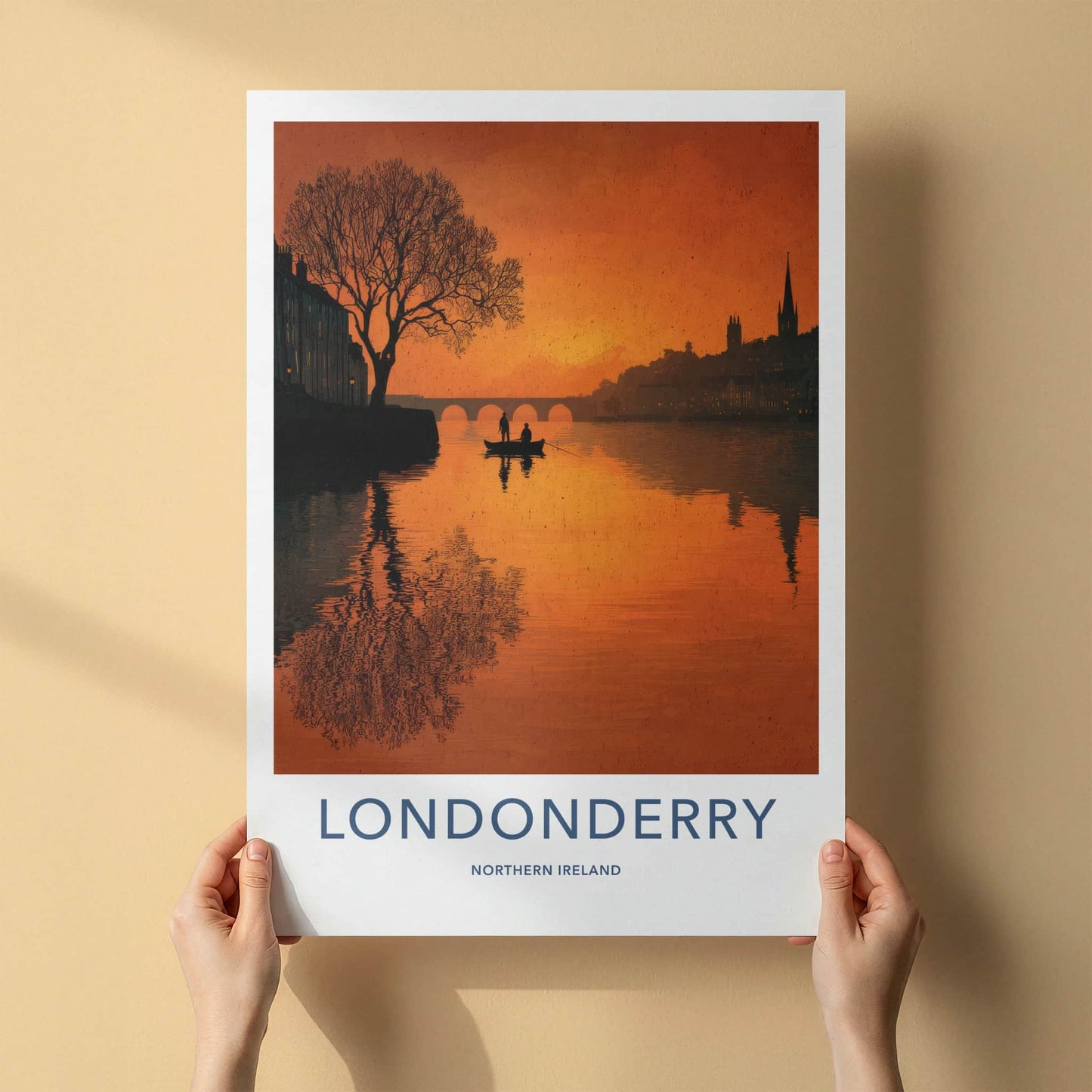 Londonderry Poster - Northern Ireland Travel Art - River Boat Sunset Home Decor
