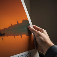 Londonderry Poster - Northern Ireland Travel Art - River Sunset Silhouette Wall Decor