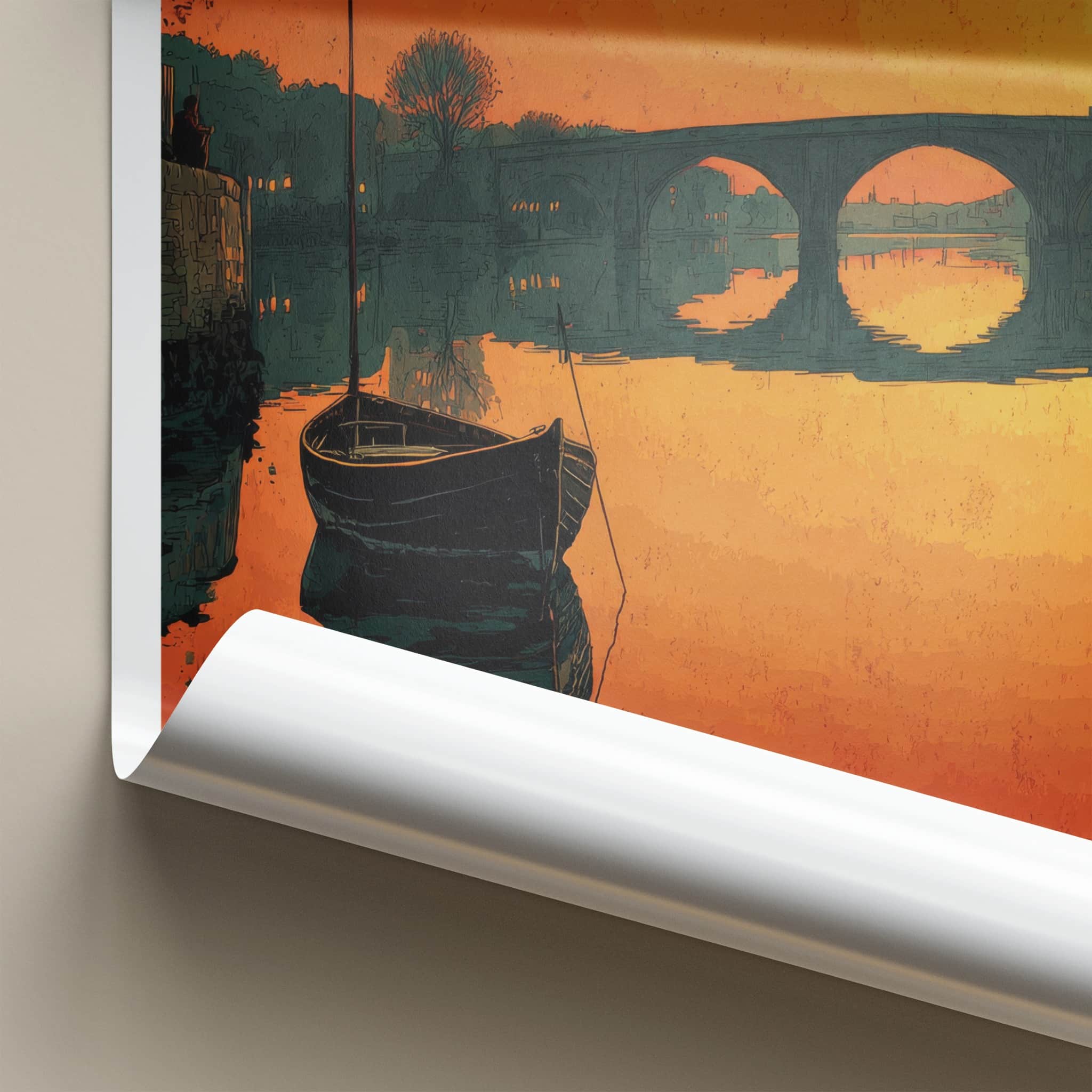 Londonderry Poster - Northern Ireland Travel Print - Sunset River Boat Wall Decor