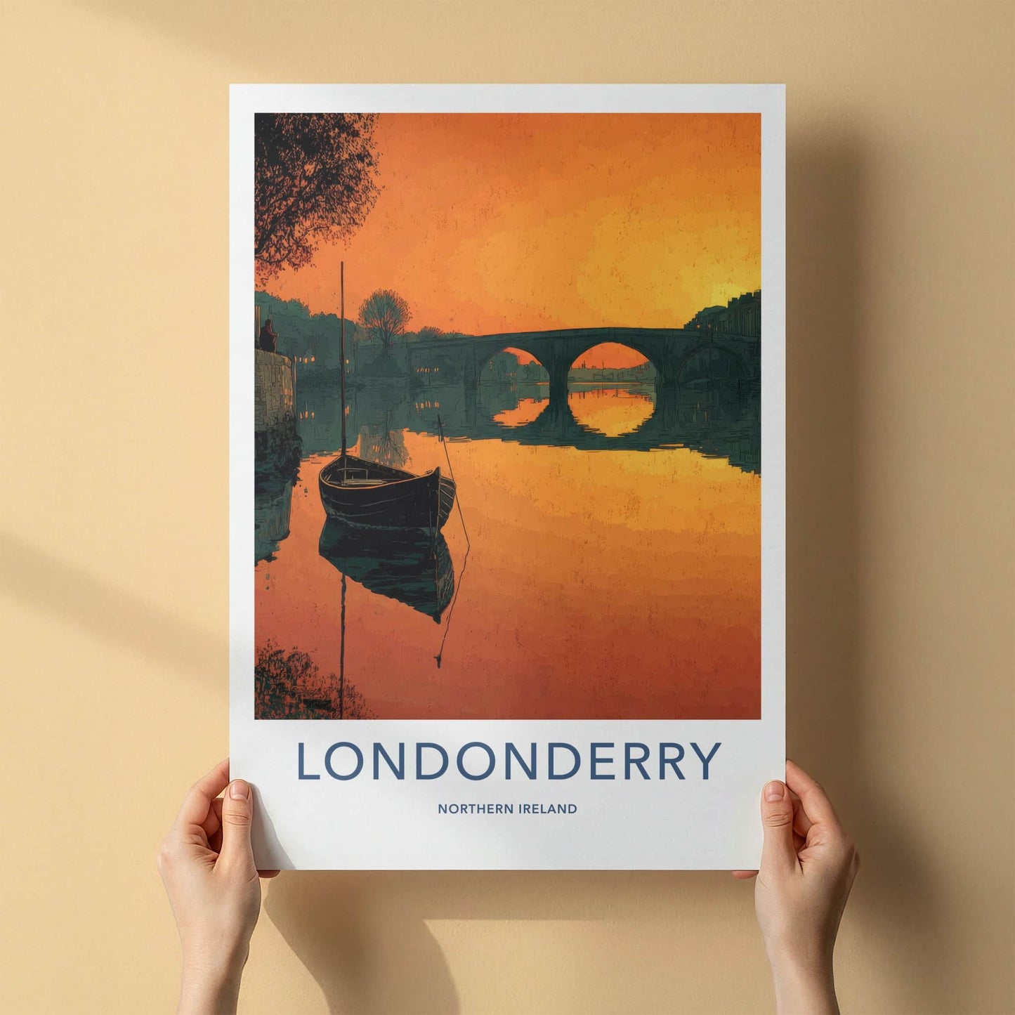 Londonderry Poster - Northern Ireland Travel Print - Sunset River Boat Wall Decor