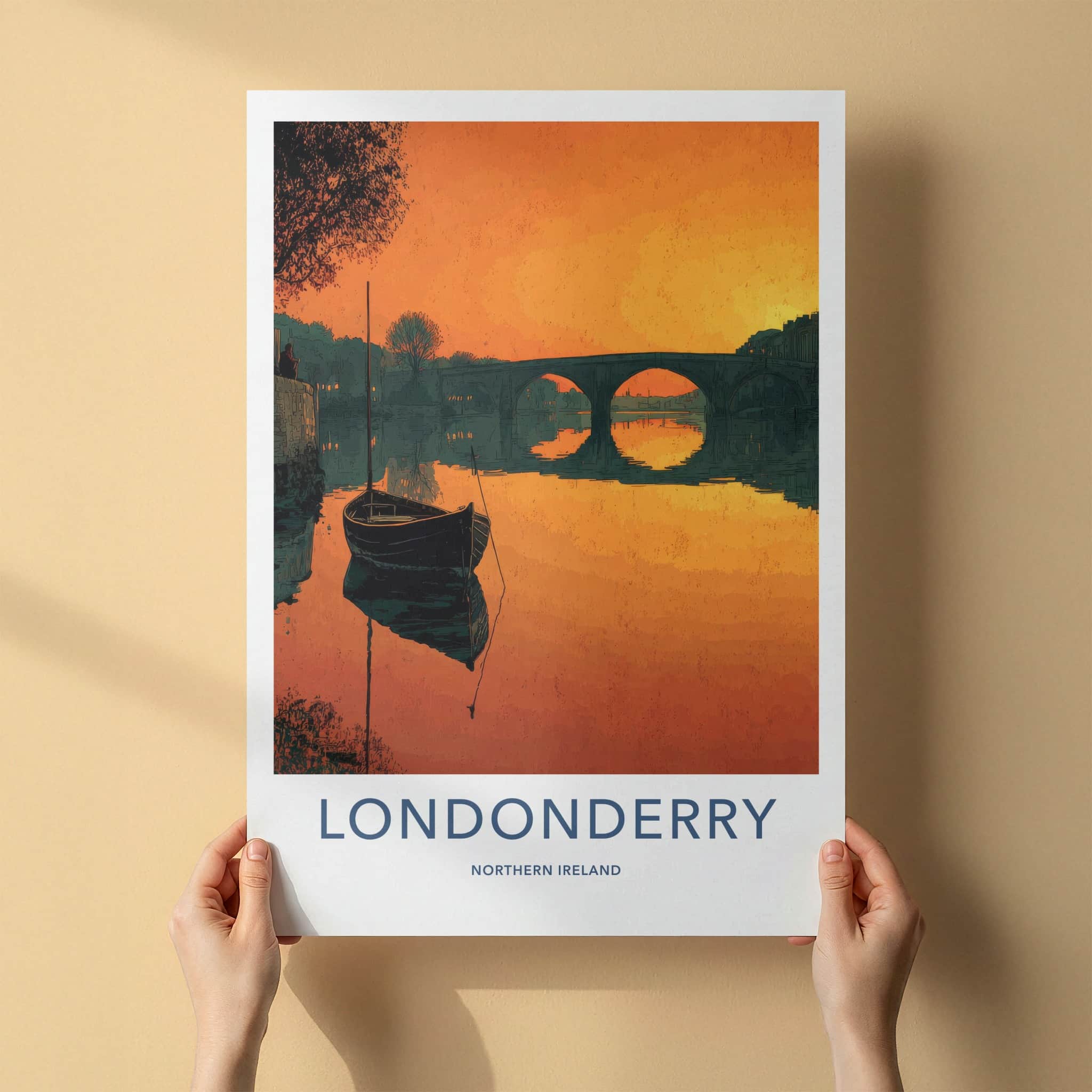 Londonderry Poster - Northern Ireland Travel Print - Sunset River Boat Wall Decor