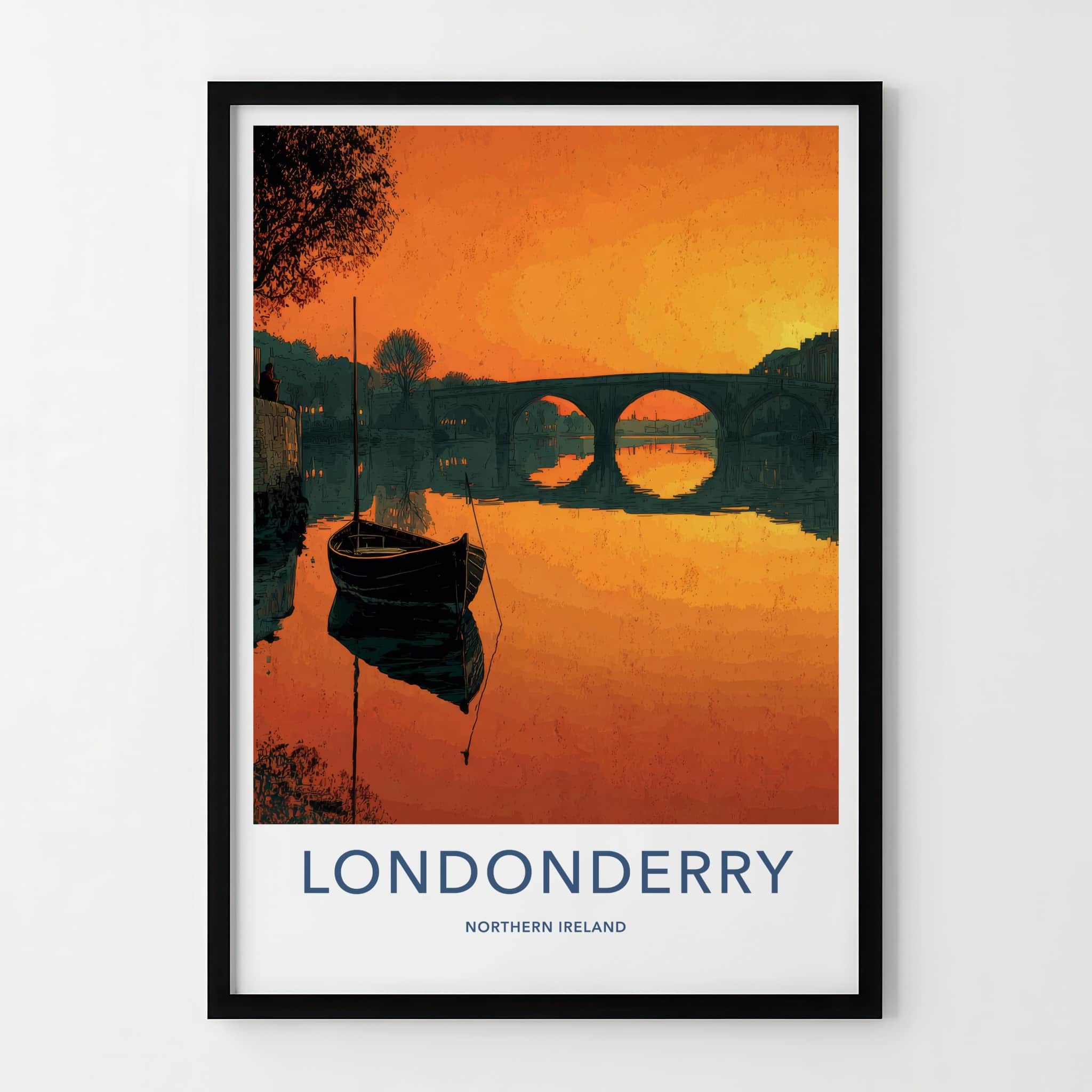 Londonderry Poster - Northern Ireland Travel Print - Sunset River Boat Wall Decor