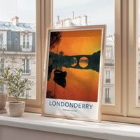 Londonderry Poster - Northern Ireland Travel Print - Sunset River Boat Wall Decor