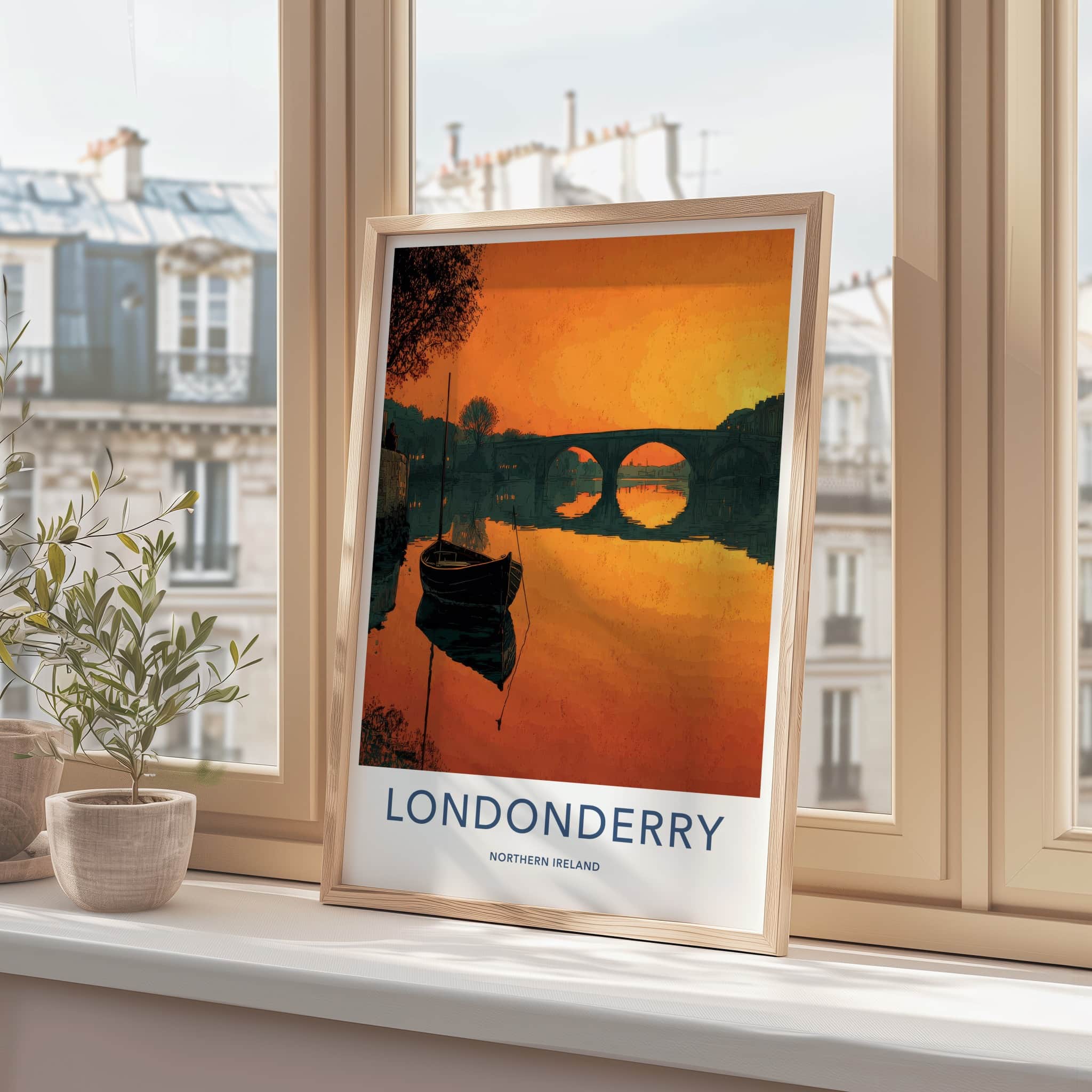 Londonderry Poster - Northern Ireland Travel Print - Sunset River Boat Wall Decor