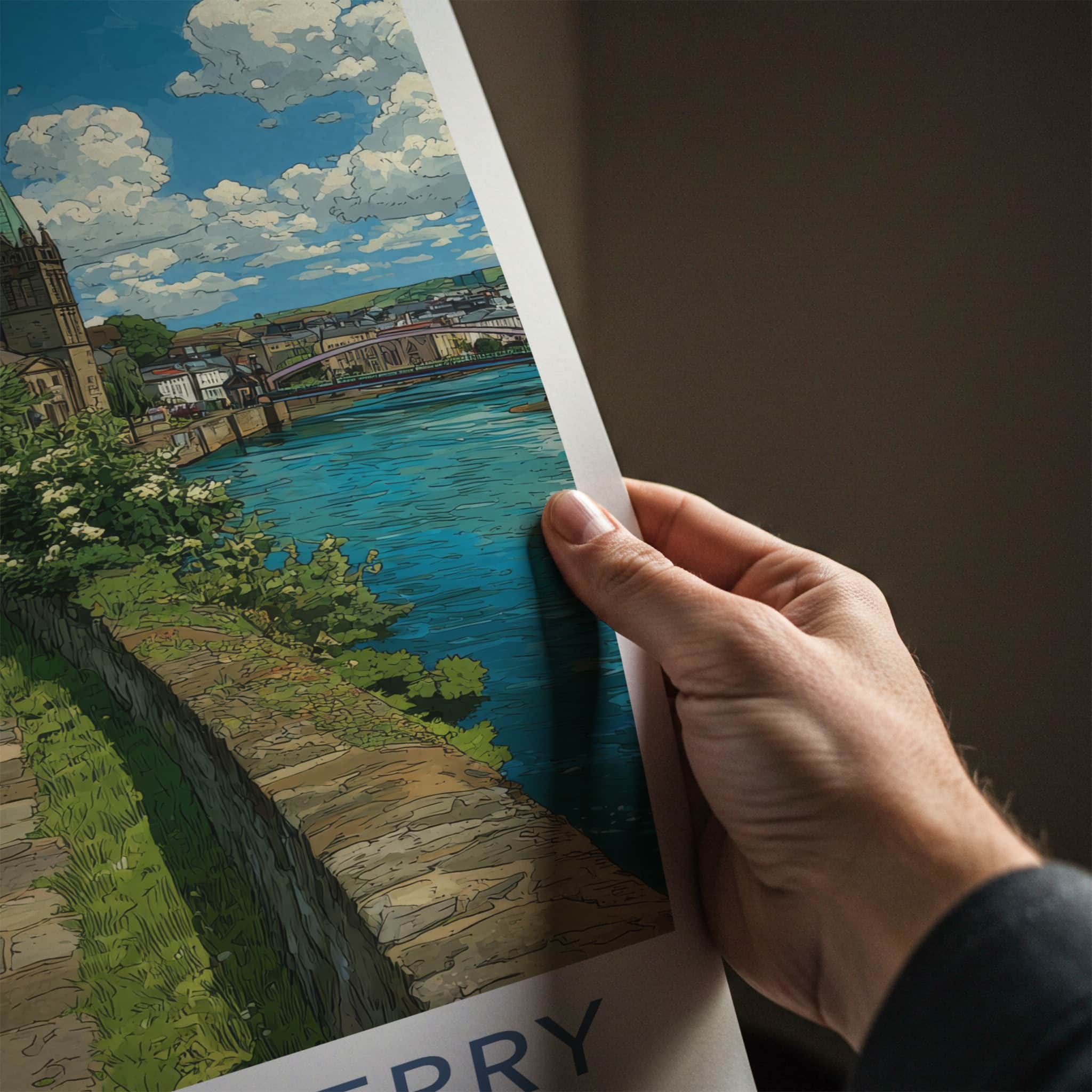 Londonderry Poster - Northern Ireland Wall Art - Riverside Stone Path Gift