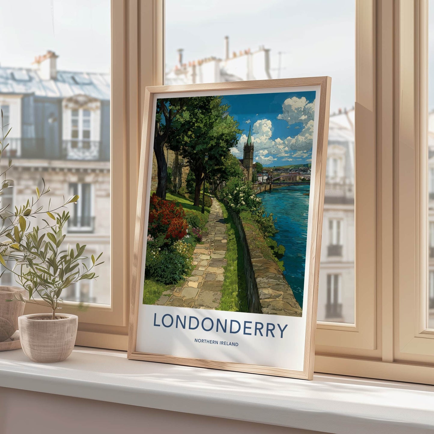 Londonderry Poster - Northern Ireland Wall Art - Riverside Stone Path Gift