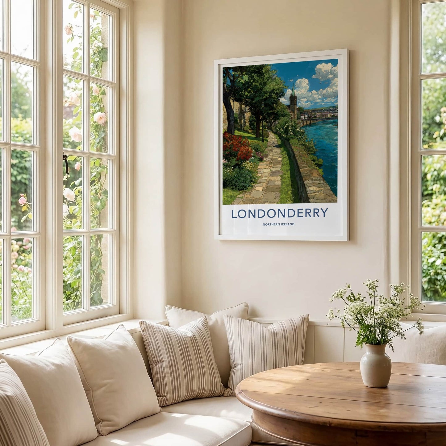 Londonderry Poster - Northern Ireland Wall Art - Riverside Stone Path Gift