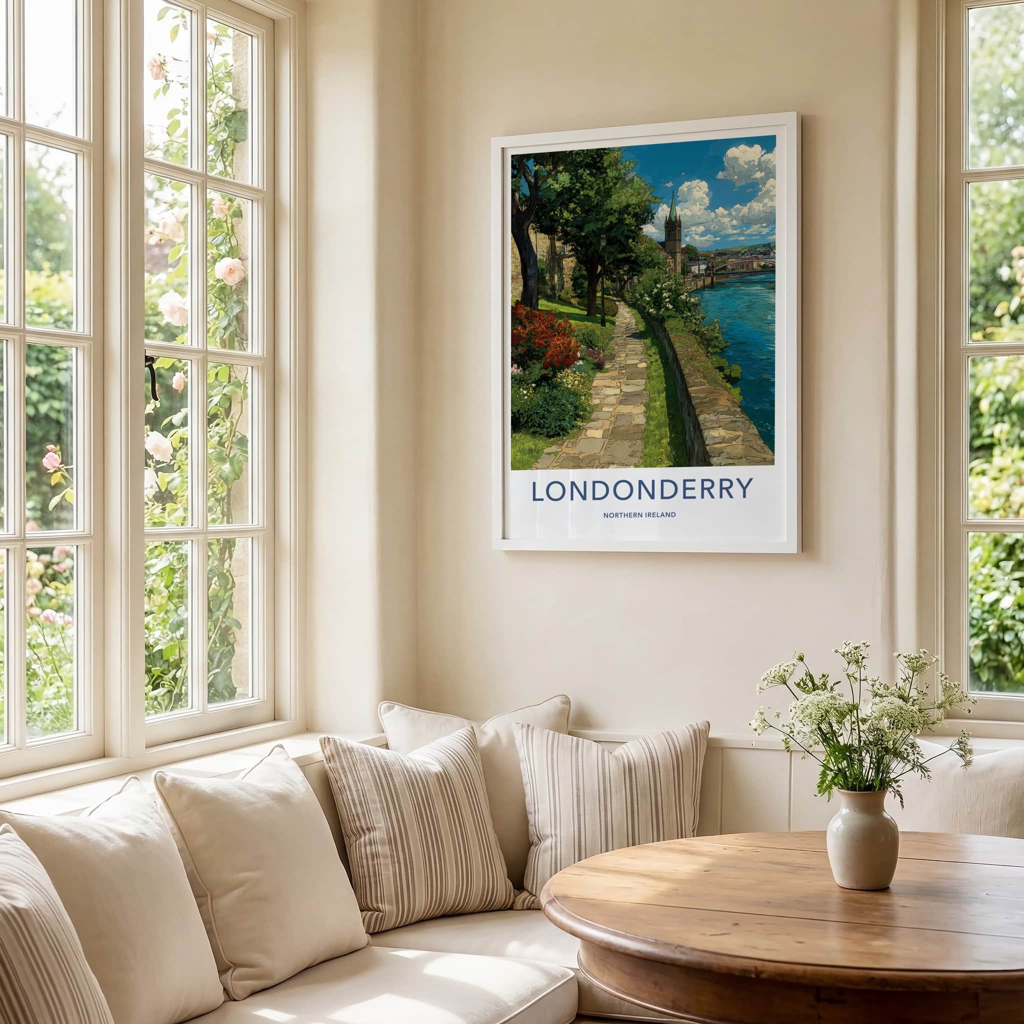 Londonderry Poster - Northern Ireland Wall Art - Riverside Stone Path Gift