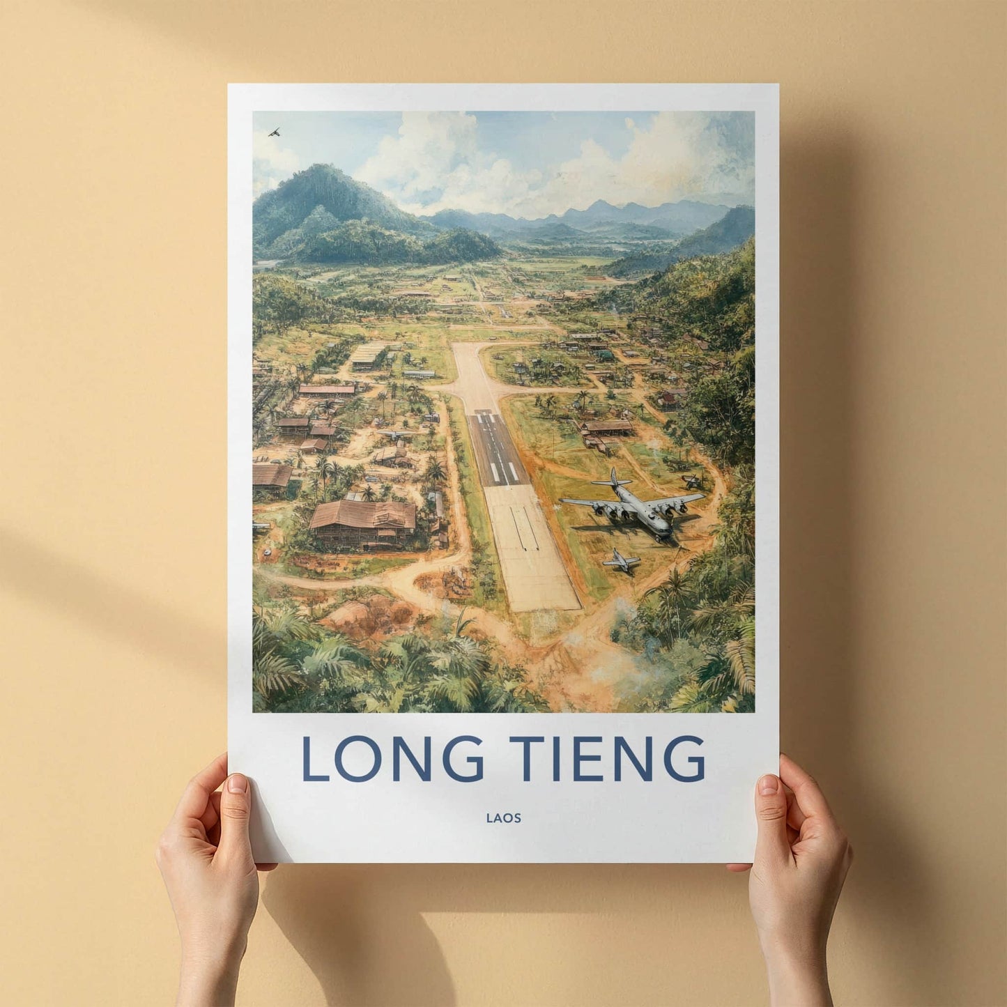 LONG TIENG Poster - Laos Travel Art - Jungle Airfield Valley Home Decor