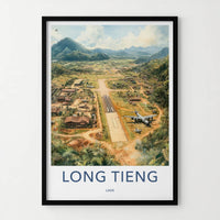LONG TIENG Poster - Laos Travel Art - Jungle Airfield Valley Home Decor