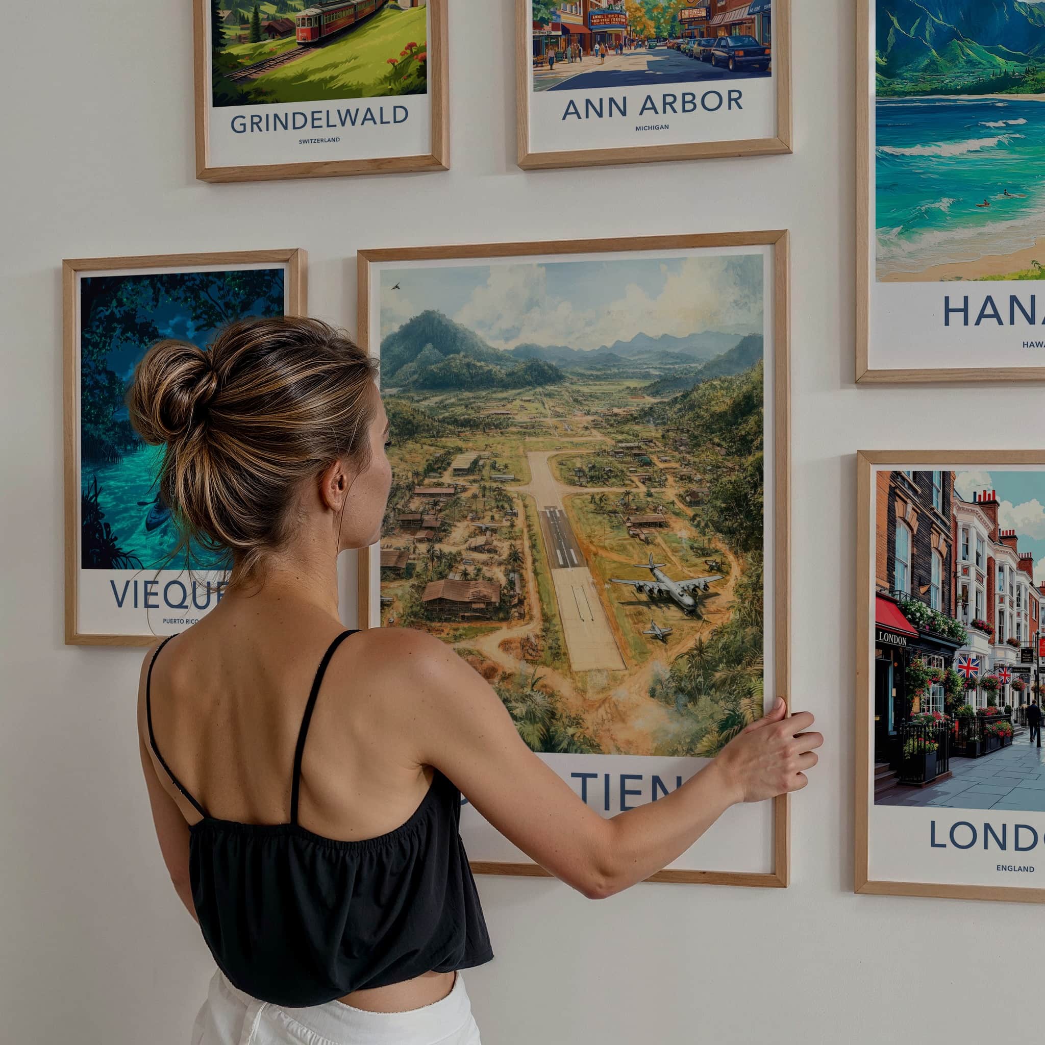 LONG TIENG Poster - Laos Travel Art - Jungle Airfield Valley Home Decor