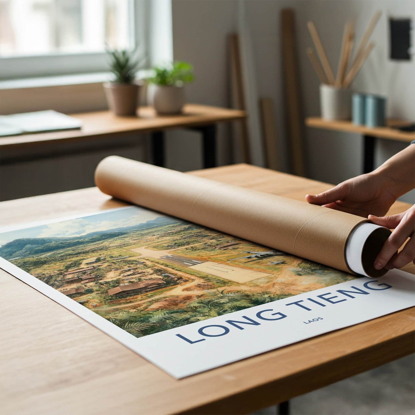 LONG TIENG Poster - Laos Travel Art - Jungle Airfield Valley Home Decor